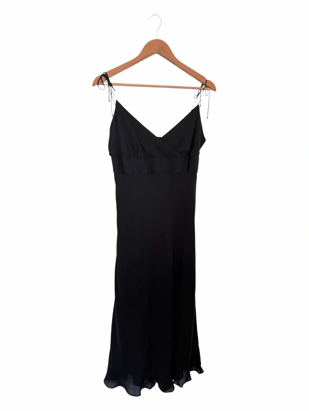 J.Crew Vintage 100% Silk Black Midi Dress 12 Tie Strap Y2K Cocktail